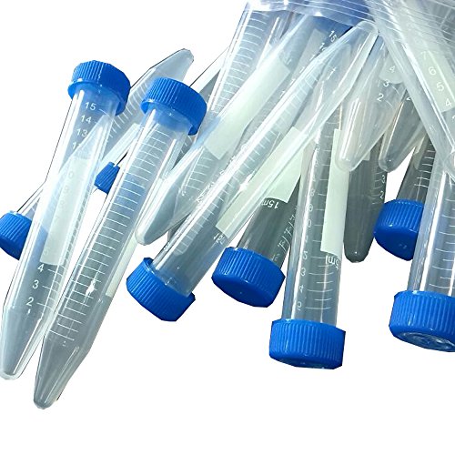 Bipee Plastic Centrifuge Tubes, 15ml, Conical Bottom, Graduated Marks, Blue Screw Cap, Pack of 100pcs