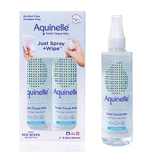 Aquinelle Toilet Tissue Mist, Eco-Friendly & Non-Clogging Alternative to Flushable Wipes Simply Spray On Any Folded Toilet Paper (2-8.25 oz Ocean Breeze)