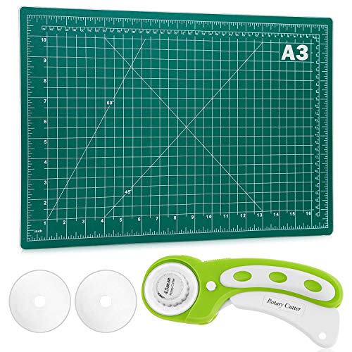 Rotary Fabric Cutter Set, Audab Self Healing Sewing Mat with 45mm Fabric Rotary Cutter and Replacement Rotary Blades for Sewing Fabric Quilting and Crafting