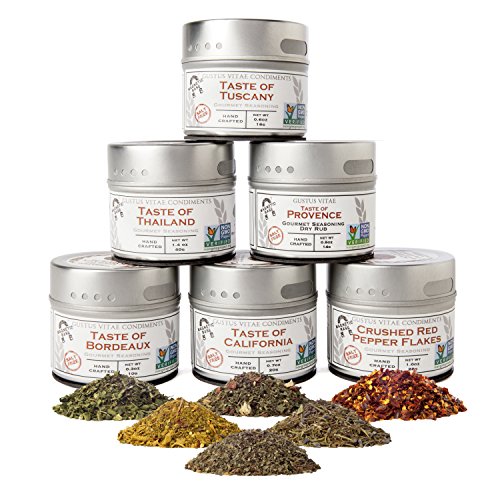 Salt-Free Gourmet Seasoning Collection | Non-GMO | 6 Magnetic Tins | Small Batch Spice Blends