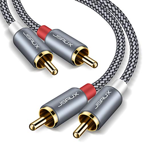 JSAUX RCA Stereo Cable, [6.6ft/2M, Dual Shielded Gold-Plated] 2RCA Male to 2RCA Male Stereo Audio Cable for Home Theater, HDTV, Amplifiers, Hi-Fi Systems [Grey]