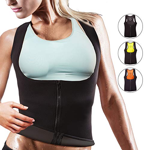 OMAX Women Waist Trainer Vest Sauna Shaper Sweat Neoprene Tank Top Slim Slimming Body Shaper Zipper Thermal Heat Trapping Compression Abdominal Workout Gym Suit Stomach Slimmer Trimmer Shirt For Woman