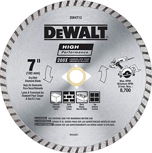 DEWALT Diamond Blade for Block and Brick, Dry/Wet Cutting, Continuous Rim, 7-Inch (DW4712)