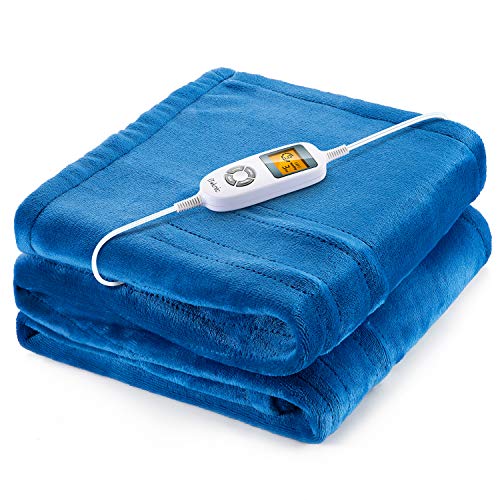 iTeknic Heated Blanket Electric Throw, 60'x 50' Flannel Electric Blanket with 10 Heating Levels & 1H/2H/3H Auto Off, ETL Certified, Overheating Protection Heated Throw, Machine Washable (Blue)