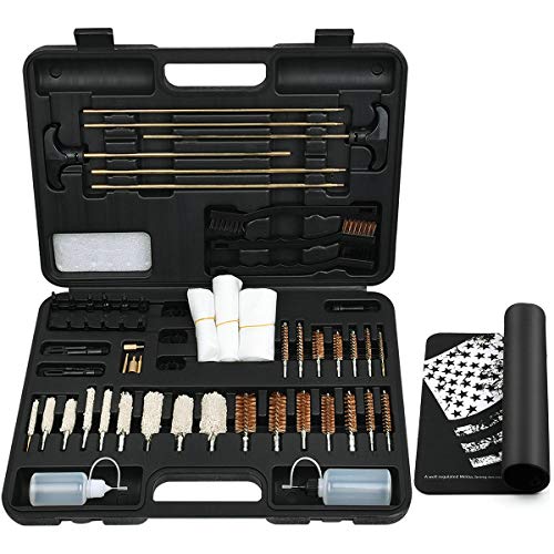 iunio Universal Gun Cleaning Kit for All Guns, Rifle, Shotgun, Handgun, Pistol, Hunting, Shooting, All Caliber, with Mat and Carrying Case (Black)