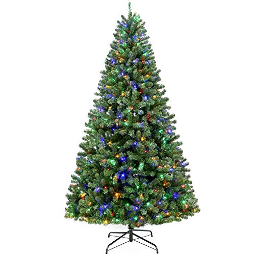 Hykolity 7.5 ft Prelit Artificial Christmas Tree with 400 Color Changing LED Lights, 1400 Tips, Metal Stand and Hinged Branches, 10 Color Modes