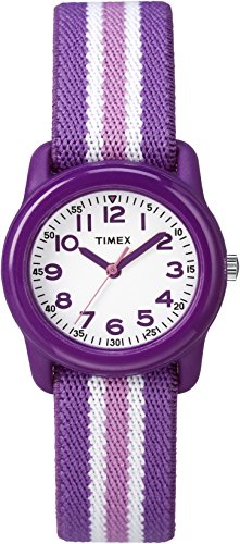 Timex Girls TW7C06100 Time Machines Purple/Pink Stripes Elastic Fabric Strap Watch