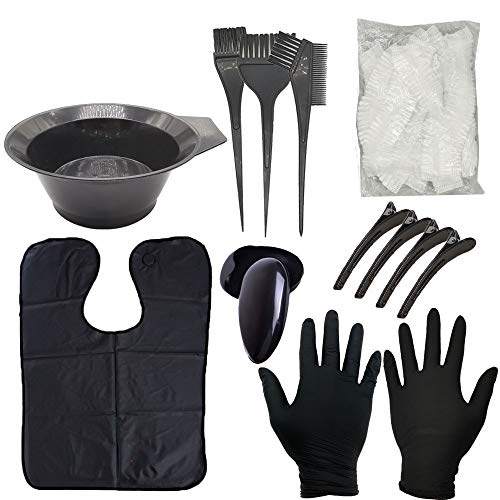 Shukii Hair Dye Coloring Kit Hair Tinting Bowl Dye Brush Ear Cover Gloves Hair Highlighting Board Dye Mixer and Hair Coloring Cape For Salon and Home Use Hair Coloring Hair Dryers (9PCS)