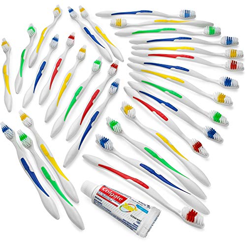 50 Toothbrushes Bulk Wholesale Quantity Standard Size, Dental Care Toiletries, Medium Soft Bristles, Individually Wrapped, Homeless Care, Disposable Use, Hotels, Travel,