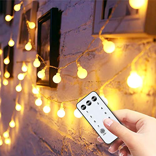 Y YUEGANG 59FT 100 LED Fairy Globe String Lights with Remote Timer, Extendable Premium Waterproof Starry Lights Warm White, Decoration for Indoor Outdoor Party Wedding Christmas Tree Garden