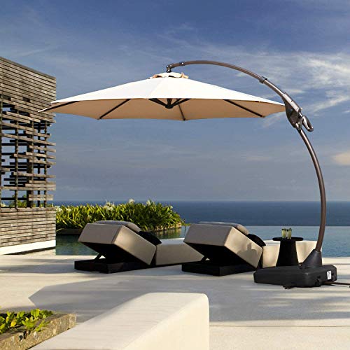 Grand patio Deluxe Napoli 11 FT Curvy Aluminum Offset Umbrella, Patio Cantilever Umbrella with Base, Champagne