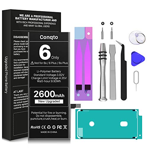 [2600mAh] Battery for iPhone 6 (Not 6S or 6 Plus), Upgrade 0 Cycle High Capacity Durable Replacement Battery for iPhone 6 Model A1586,A1589,A1549 with Full Set Repair Tool Kit, Adhesive & Instructions