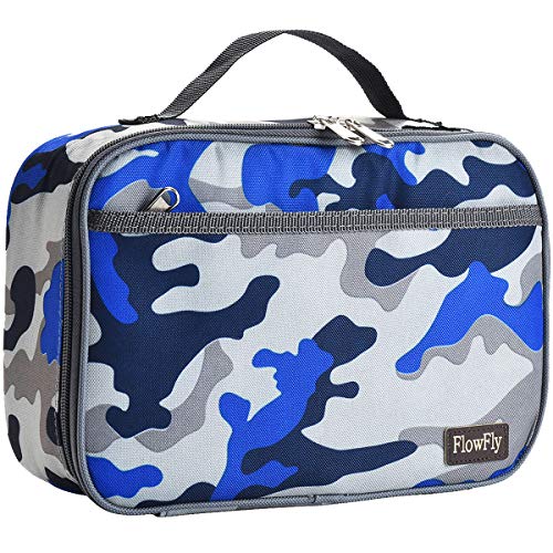 Kids Lunch box Insulated Soft Bag Mini Cooler Thermal Meal Tote Kit with Handle and Pocket for Girls, Boys by FlowFly,Blue Camo