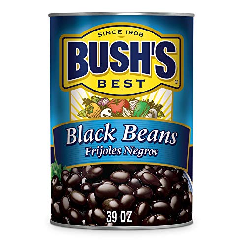 BUSH'S BEST Canned Black Beans (Pack of 6), Source of Plant Based Protein and Fiber, Low Fat, Gluten Free, 39 oz