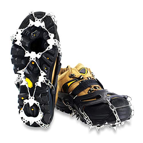 EIVOTORUpgraded 24 Spikes Walk Traction Ice Cleat Spikes Crampons,Ice Snow Grips for Footwear for Walking, Jogging, Climbing, Hiking on Snow and Ice（M）