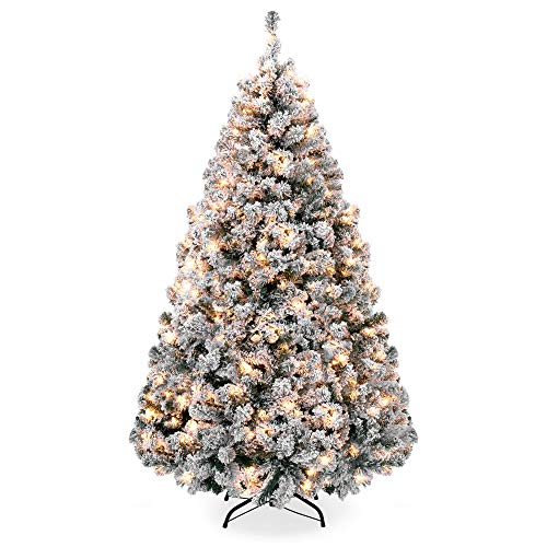 Best Choice Products 6ft Pre-Lit Snow Flocked Hinged Artificial Christmas Pine Tree Holiday Decor w/ 250 Warm White Lights