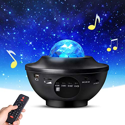 Night Light Projector with Remote Control, Eicaus 2 in 1 Star Projector with LED Nebula Cloud/Moving Ocean Wave Projector for Kid Baby, Built-in Music Speaker, Voice Control, Multifunctional (Black)