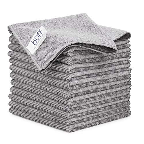 12' x 12' Buff Pro Multi-Surface Microfiber Cleaning Cloths | Gray - 12 Pack | Premium Microfiber Towels for Cleaning Glass, Kitchens, Bathrooms, Automotive