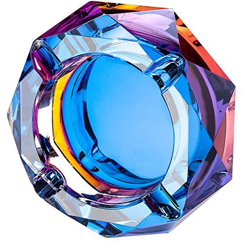 SANGFOR Crystal Ashtray Outdoors Indoors Cigarette Ashtray Ash Holder Case Bling Bling Blue Home Office Desktop Smoking Ash Tray Beautiful Decoration Craft