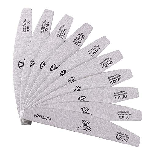 Makartt Zebra Nail Files 100 180 Grit for Poly Nail Extension Gel and Acrylic Nails Emery Boards Doubled Sides Washable 10 Nail File Manicure Tools
