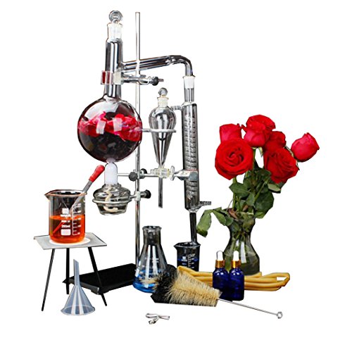 New 1000ml Lab Essential Oil Distillation Apparatus Water Distiller Purifier Glassware Kits w/Separatory Funnel Condenser Pipe