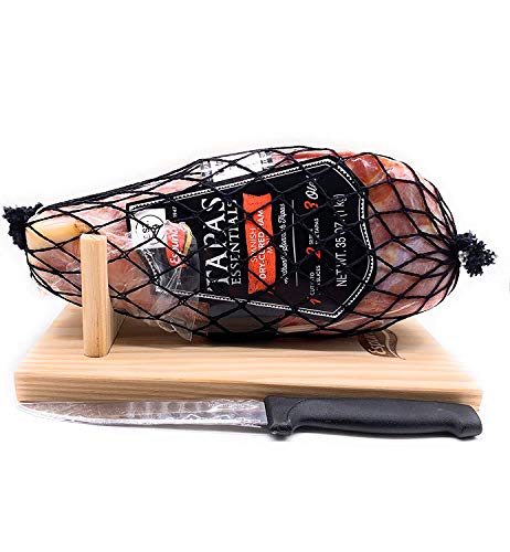 Serrano Ham Boneless with Ham Holder & Knife - Cured Spanish Jamon Serrano Approx 2.2 lb or 1 Kg - Espuña