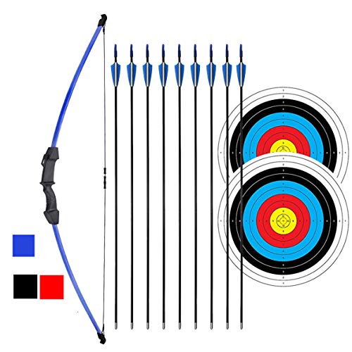 iMay 45' Recurve Bow and Arrows Set Outdoor Archery Beginner Gift Longbow Kit with 9 Arrows 2 Target Face 18 Lb for Teen (Blue)
