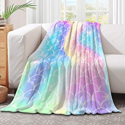 321DESIGN Glittering Beauty Mermaid Fish Scale Microfiber Flannel Blankets for Couch, Bed, Sofa Ultra Luxurious Warm and Cozy for All Seasons