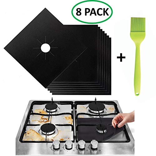Stove Burner Covers - Gas Range Protectors Countertop Accessories for Kitchen Reusable, Non Stick, Dishwasher Safe, Heat Resistant Stovetop Guard 8 Pack with Silicone Oil Brush