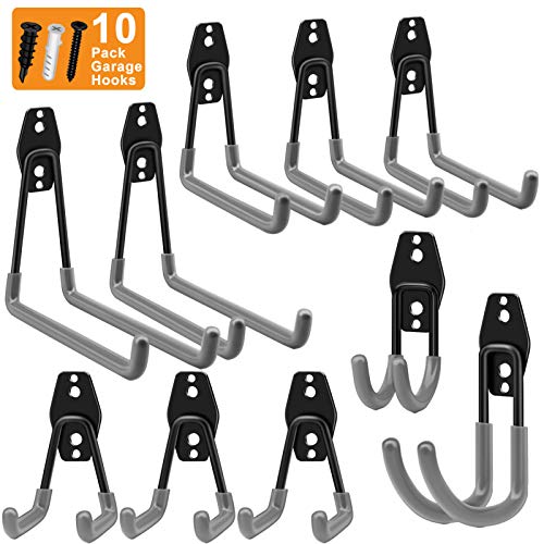 Garage Hooks, Inteli-topia Steel Garage Storage Hooks Utility Double Heavy Duty for Organizing Power Tools, Ladders, Bikes, Bulk Items, Pack of 10