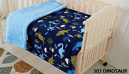 Elegant Home Kids Soft & Warm Multicolor Fun Dinosaurs Design Sherpa Baby Toddler Boy Blanket Printed Borrego Stroller or Baby Crib or Toddler Bed Blanket Plush Throw 40X50 (Dinosaur)