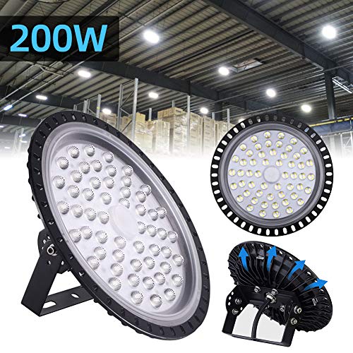 200W UFO LED High Bay Light lamp Factory Warehouse Industrial Lighting 20000 Lumen 6000-6500K IP54 Warehouse LED Lights- High Bay LED Lights- Commercial Bay Lighting for Garage Factory Workshop Gym