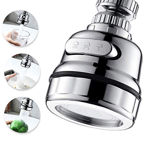 EIGSO Movable Kitchen Sink Aerator - 360° Rotatable Faucet Sprayer Head Replacement for Kitchen, Anti-Splash Tap Aerator Faucet Nozzle with 3 Modes Adjustment