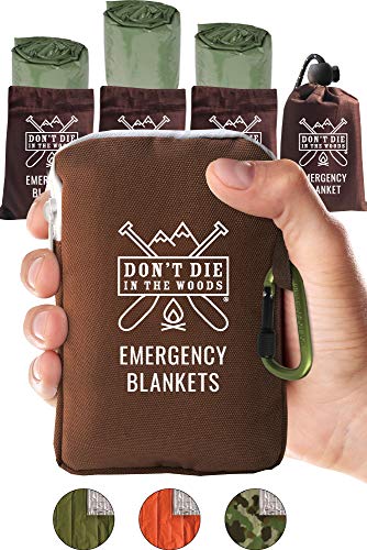 Don't Die In The Woods World's Toughest Emergency Blankets | 4 Pack Extra Large Thermal Mylar Foil Space Blanket for Hiking, Marathon Running, First Aid Kits, Outdoor Survival Gear | Green
