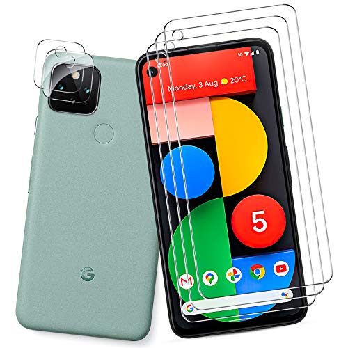 QITAYO for Google Pixel 5 Screen Protector and Camera Protector [3 Screen Protectors+2 Camera Protectors] Anti-fingerprint Anti-Scratch Tempered Glass for Google Pixel 5