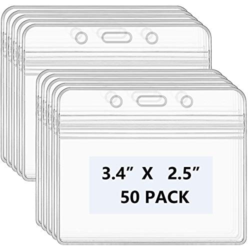 Ktrio 50 Pack ID Badge Holder Card Holders for Lanyard Card Holder, Name Tag Clear Plastic ID Nurse Work Heavy Duty Badge Holder, Card Holder for Lanyard Clear Card Holder, 4.65 x 2.65 in, Horizontal