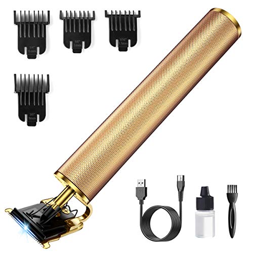 Electric Pro Li Outliner Trimmer, PaiTree Zero Gapped T-Blade Professional Hair Clippers for Men, USB Rechargeable Cordless Beard Shaver, Barber Salon Waterproof Grooming Kit - Gold