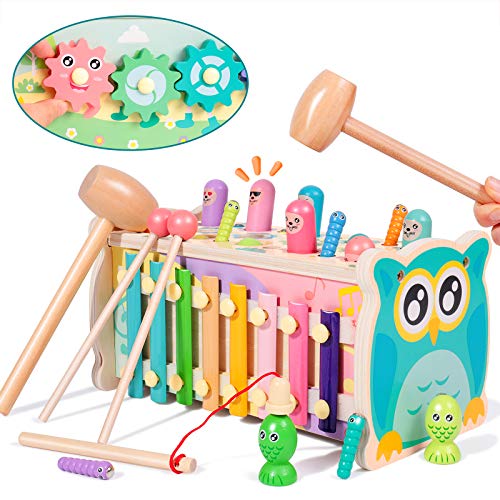 rolimate Hammering Pounding Toy Hamster Toy Xylophone Fishing Magnet Game, Montessori Early Educational Fine Motor Skill Toy , Best Birthday Gift for 3 4 5+ Years Boys Girls (2 Hammers Included)