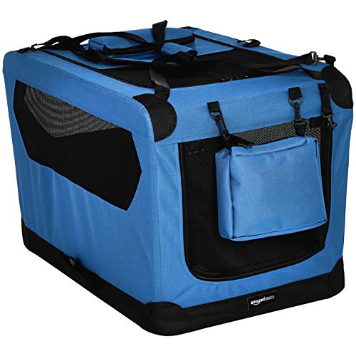 AmazonBasics Premium Folding Portable Soft Pet Dog Crate Carrier Kennel - 30 x 21 x 21 Inches, Blue