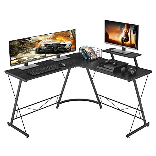 Mr IRONSTONE L-Shaped Desk 50.8' Computer Corner Desk, Home Gaming Desk, Office Writing Workstation with Large Monitor Stand, Space-Saving, Easy to Assemble, Black