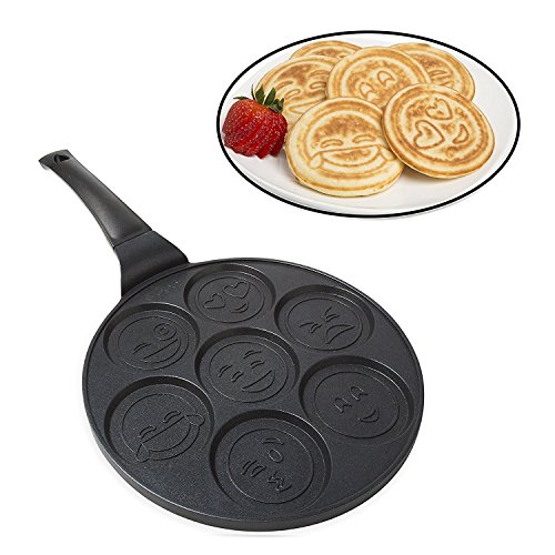 Emoji Smiley Face Pancake Pan - Non-stick Pan Cake Griddle with 7 Unique Flapjack Faces