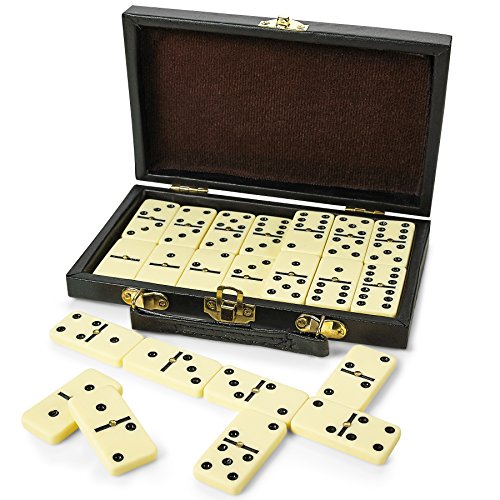 Kicko Domino Set - Premium Classic 28 Pieces Double Six in Durable Wooden Brown Box for Boys, Girls, Party Favors and Anytime Use - Up to 2-4 Players