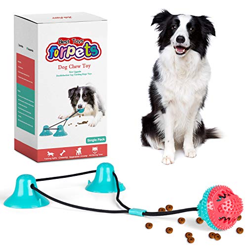 CPFK Dog Chew Double Suction Cup Tug of War Toy Pet Aggressive Chewers Rope Puzzle Toothbrush Multifunction Molar Bite Interactive Squeaky Toys Ball with Teeth Cleaning and Food Dispensing Features