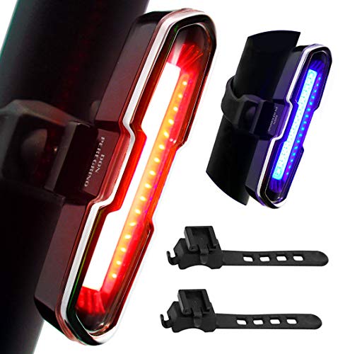 DON PEREGRINO B2-110 Lumens High Brightness Bike Rear Light Red/Blue, Powerful LED Bicycle Tail Light Rechargeable with 5 Steady/Flash Modes