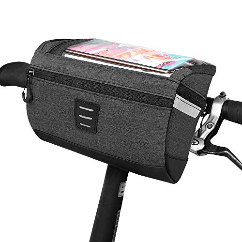 Bicycle Handlebar Front Frame Bag - Transparent Waterproof Touch Screen Mobile Phone Bag, and Reflective Stripe Polyester Bag, Safe Night Riding for Road Mountain Bike Outdoor