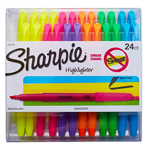 Sharpie Liquid Pocket Highlighters Assorted Colors, Chisel Tip Highlighter Pens, 24 Count