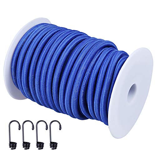 CARTMAN 1/4' Elastic Cord Crafting Stretch String, 40kg x 50ft, with 4 More Hooks, Blue Color