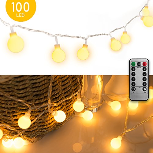 33 FT 100 LED Globe Ball String Lights, Fairy String Lights Plug in, 8 Modes with Remote, Decor for Indoor Outdoor Party Wedding Christmas Tree Garden, Warm White