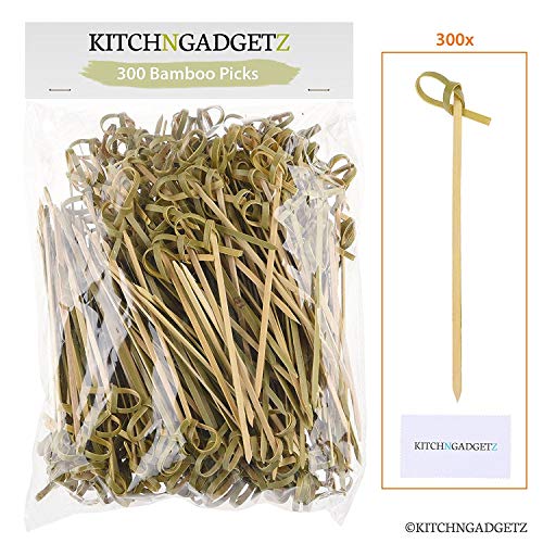 Bamboo Cocktail Picks - 300 Pack - 4.1 inch - With Looped Knot - Great for Cocktail Party or Barbeque Snacks, Club Sandwiches, etc. - Natural Bamboo - Keeps Ingredients Pinned Together - Stylish