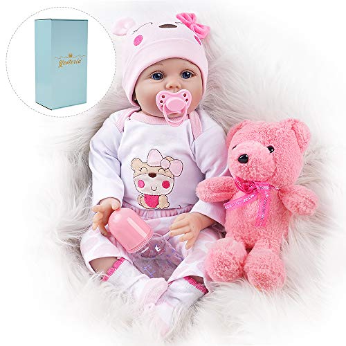 Yesteria Reborn Baby Doll, 22 Inch Realistic Silicone Baby Doll, Weighed Reborn Girl Doll in Pink Outfit, with Accessories and Certificate of Adoption